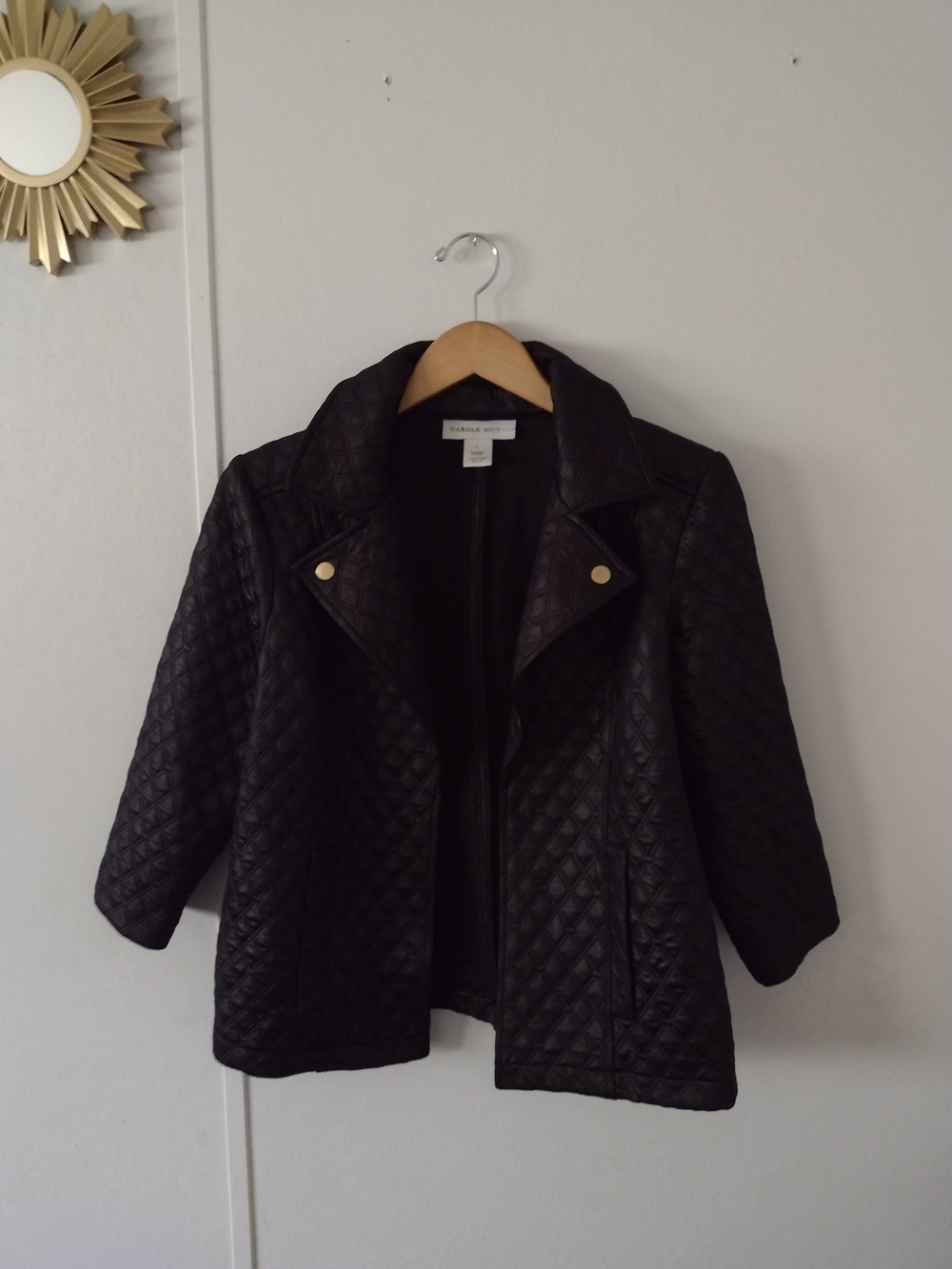 Carole Wren Black Quilted Open Jacket Large